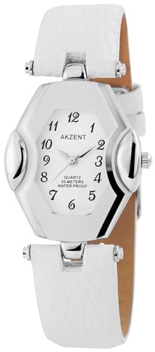 Excellanc Modische Design Damen Armband Uhr Weiß Silber Analog Kunst Leder 3ATM Quarz 91900103006 von Excellanc