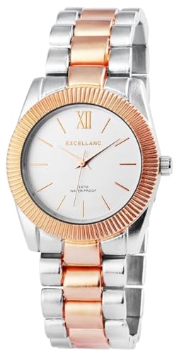Excellanc Modische Design Damen Armband Uhr Weiß Silber Rosègold Analog Römische Ziffern Metall Quarz 9150841500032 von Excellanc