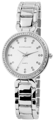 Excellanc Modische Design Damen Armband Uhr Weiß Silber Strass Kristalle Analog Metall Quarz 91800088002 von Excellanc