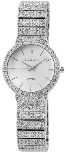 Excellanc Modische Design Damen Armband Uhr Weiß Silber Strass Kristalle Analog Metall Quarz 91800124002 von Excellanc