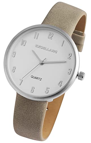 Excellanc Modische Design Damen Armband Uhr Weiß Taupe Analog Kunst Leder Quarz 91900161006 von Excellanc