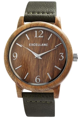 Excellanc Modische Design Herren Armband Uhr Braun Analog Holz Kunst Leder Quarz 92900199002 von Excellanc