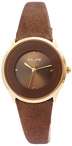 Excellanc Modische Elite Damenuhr Braun Gold Design Analog Kunst Leder Band Quarz 91900257003 von Excellanc