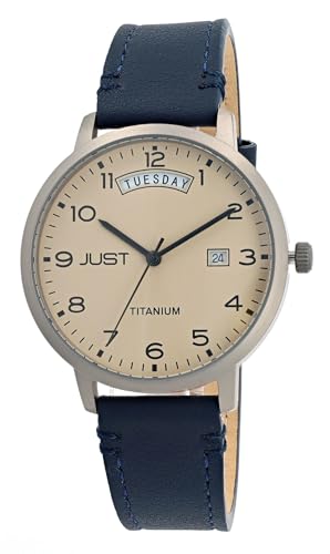 Excellanc Modische Herren Armband Uhr Beige Blau Analog Datum & Tag Echt Leder 5ATM Quarz 9JU20198001 von Excellanc