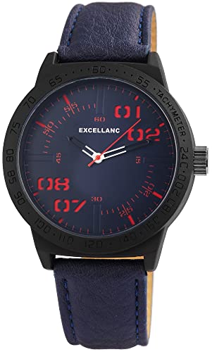 Excellanc Modische Herren Armband Uhr Blau Rot Schwarz Analog Kunst Leder Quarz 92900089002 von Excellanc