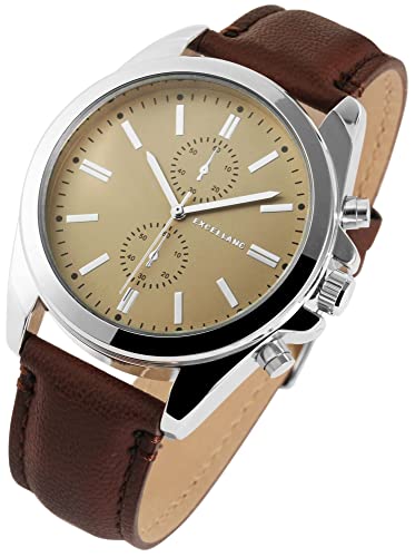 Excellanc Modische Herren Armband Uhr Braun Analog Chrono Look Kunst Leder Quarz 92900005001 von Excellanc