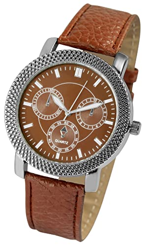 Excellanc Modische Herren Armband Uhr Braun Analog Chrono Look Kunst Leder Quarz Männer 91900295001 von Excellanc