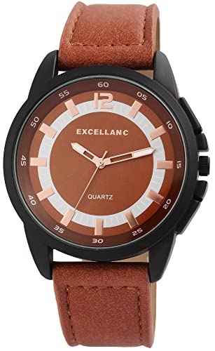 Excellanc Modische Herren Armband Uhr Braun Schwarz Analog Kunst Leder Quarz 92900100002 von Excellanc