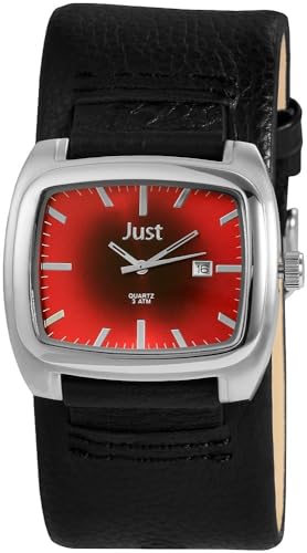 Excellanc Modische Herren Armband Uhr Rot Schwarz Analog Datum Echt Leder 3ATM Quarz 9JU20085005 von Excellanc