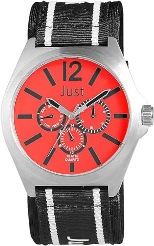 Excellanc Modische Herren Armband Uhr Rot Schwarz Analog Multifunktion Textil Stoff 10ATM Quarz 9JU20117005 von Excellanc