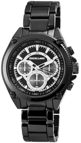 Excellanc Modische Herren Armband Uhr Schwarz Analog Chrono-Look Metall Quarz 92800047003 von Excellanc