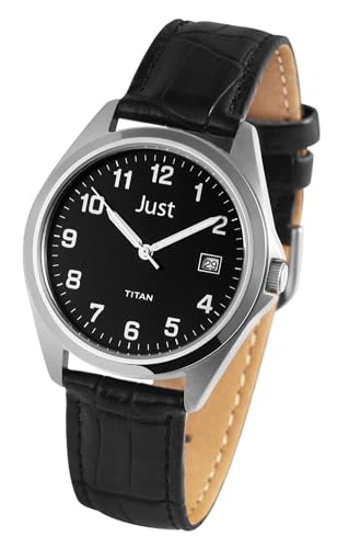 Excellanc Modische Herren Armband Uhr Schwarz Analog Datum Echt Leder 5ATM Quarz 9JU20081001 von Excellanc