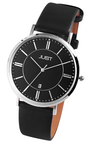 Excellanc Modische Herren Armband Uhr Schwarz Analog Datum Echt Leder 5ATM Quarz 9JU20197002 von Excellanc
