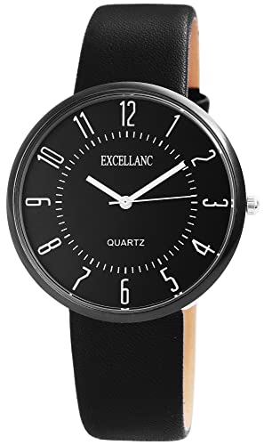 Excellanc Modische Herren Armband Uhr Schwarz Analog Kunst Leder Quarz 92900077003 von Excellanc