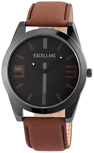 Excellanc Modische Herren Armband Uhr Schwarz Braun Analog Kunst Leder Quarz 92900104004 von Excellanc