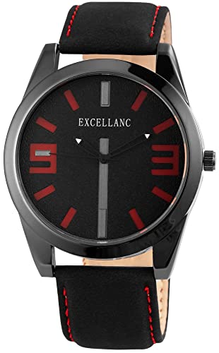 Excellanc Modische Herren Armband Uhr Schwarz Rot Analog Kunst Leder Quarz 92900104001 von Excellanc