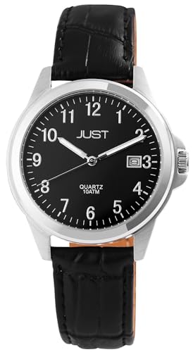 Excellanc Modische Herren Armband Uhr Schwarz Silber Analog Datum Echt Leder 10ATM Quarz 9JU20151005 von Excellanc