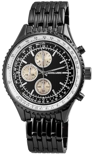 Excellanc Modische Herren Armband Uhr Schwarz Weiß Analog Chrono-Look Metall Quarz 92800045004 von Excellanc