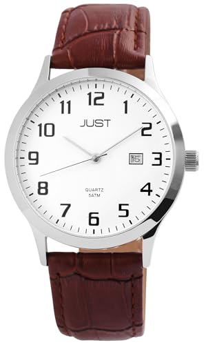 Excellanc Modische Herren Armband Uhr Weiß Braun Analog Datum Echt Leder 5ATM Quarz 9JU20114004 von Excellanc