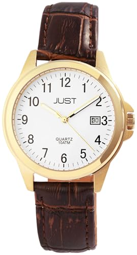 Excellanc Modische Herren Armband Uhr Weiß Braun Gold Analog Datum Echt Leder 10ATM Quarz 9JU20151010 von Excellanc
