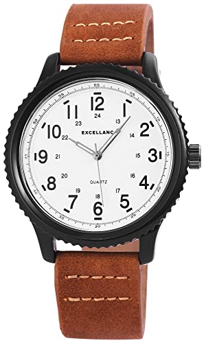 Excellanc Modische Herren Armband Uhr Weiß Braun Schwarz Analog Kunst Leder Quarz 9295172000007 von Excellanc