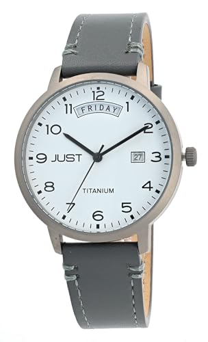 Excellanc Modische Herren Armband Uhr Weiß Grau Analog Datum & Tag Echt Leder 5ATM Quarz 9JU20198002 von Excellanc