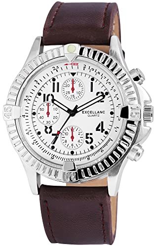 Excellanc Modische Herren Armbanduhr Weiß Braun Analog Chrono-Look Leder Imitat Quarz Männer 9295022000192 von Excellanc