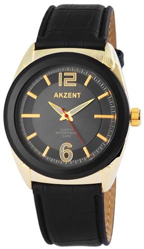 Excellanc Modische Herrenuhr Anthrazit Gold Schwarz Analog Kunst Leder 3ATM Quarz 9SS7502500009 von Excellanc