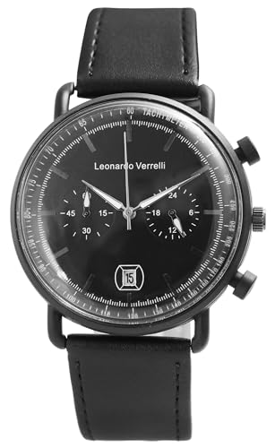 Excellanc Modische Leonardo Verrelli Herrenuhr Schwarz Analog Chronograph Datum Kunst Leder Quarz 92900207002 von Excellanc