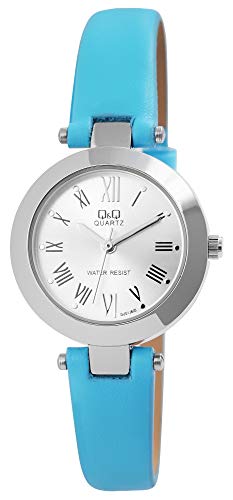 Excellanc Modische Q&Q Design Damen Armband Uhr Silber Blau Analog Römische Ziffern Kunst Leder 3ATM Quarz Frauen 9GU51J805Y von Excellanc