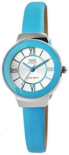 Excellanc Modische Q&Q Design Damen Armband Uhr Silber Blau Analog Römische Ziffern Kunst Leder 3ATM Quarz Frauen 9GU53J801Y von Excellanc