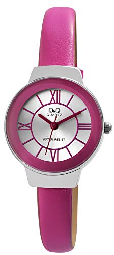 Excellanc Modische Q&Q Design Damen Armband Uhr Silber Pink Analog Römische Ziffern Kunst Leder 3ATM Quarz Frauen 9GU53J800Y von Excellanc