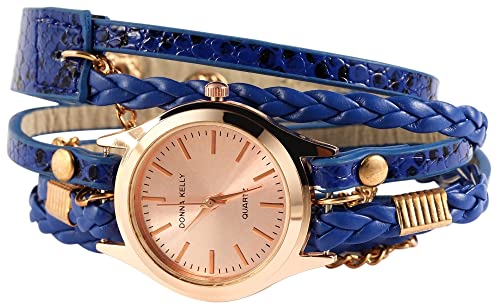 Excellanc Modische Wickelarmband Damenuhr Rosa Rosègold Blau Analog Kunst Leder Quarz 91900044009 von Excellanc