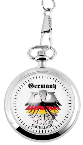 Excellanc Motiv Taschenuhr Deutschland Wappen Adler Motiv + Kette und Clip Weiß Silber Analog Quarz 94000024002 von Excellanc