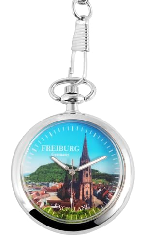 Excellanc Motiv Taschenuhr Freiburg Deutschland Motiv + Kette und Clip Weiß Silber Analog Quarz 94000024005 von Excellanc