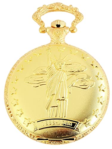 Excellanc Motiv Taschenuhr Freiheitsstatue New York USA Motiv + Kette und Clip Weiß Gold Sprungdeckel Analog Quarz 9480702000065 von Excellanc