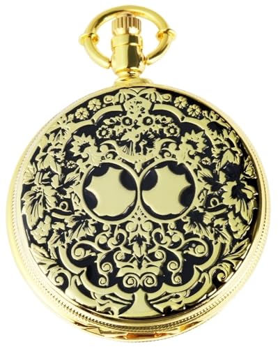 Excellanc Motiv Taschenuhr Muster + Kette Clip Weiß Schwarz Gold Sprungdeckel Analog Quarz 9480402000003 von Excellanc