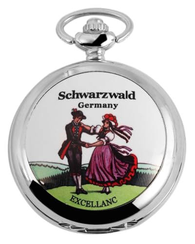 Excellanc Motiv Taschenuhr Schwarzwald Deutschland Motiv + Kette und Clip Weiß Silber Sprungdeckel Analog Quarz 94000025003 von Excellanc