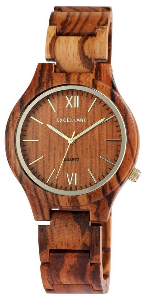 EXCELLANC Quarzuhr 1800237 Excellanc Damen Armbanduhr aus Holz mit Edelstahl von EXCELLANC