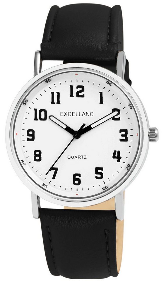 Excellanc Quarzuhr 2900229 Lederimitationsarmband, Leuchtzeiger, Basic, Herren von Excellanc