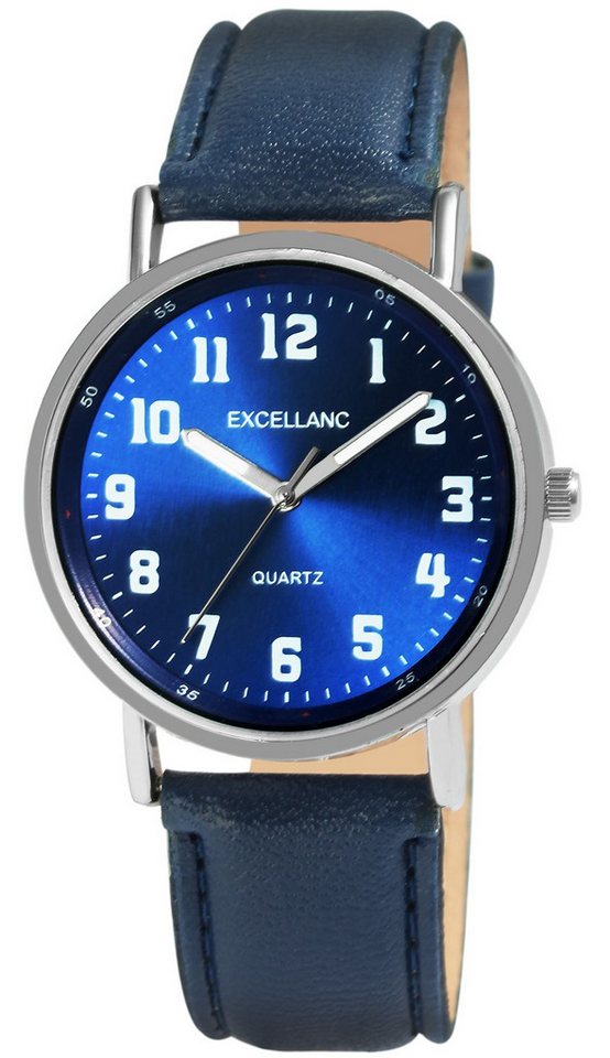 Excellanc Quarzuhr 2900229 Lederimitationsarmband, Leuchtzeiger, Basic, Herren von Excellanc