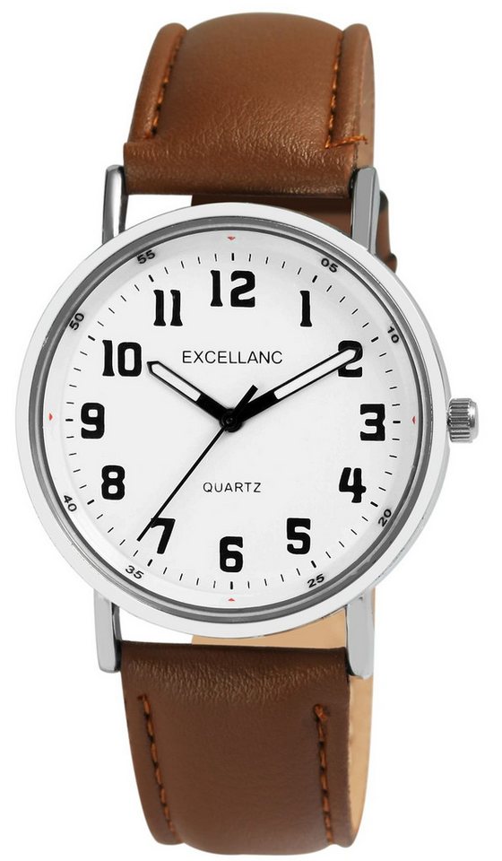 Excellanc Quarzuhr 2900229 Lederimitationsarmband, Leuchtzeiger, Basic, Herren von Excellanc