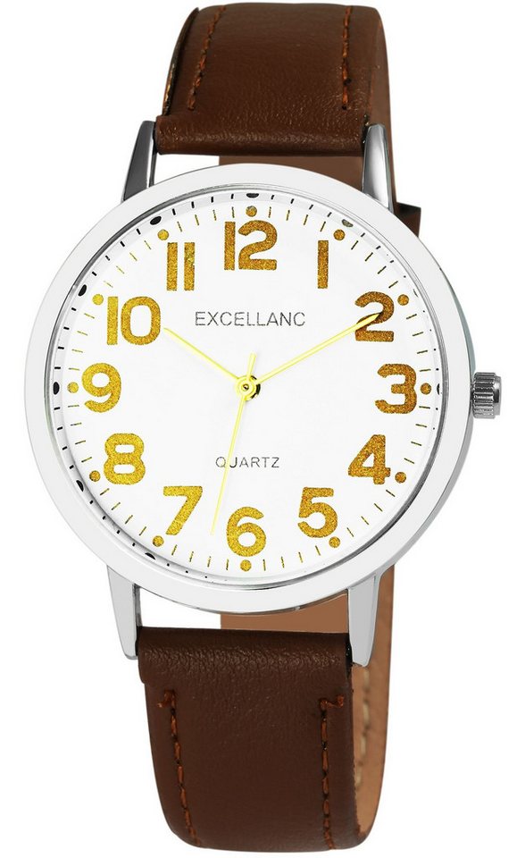 EXCELLANC Quarzuhr 2900233 Lederimitat, D: 39 mm, Basic, hochwertiges Quarzwerk von EXCELLANC