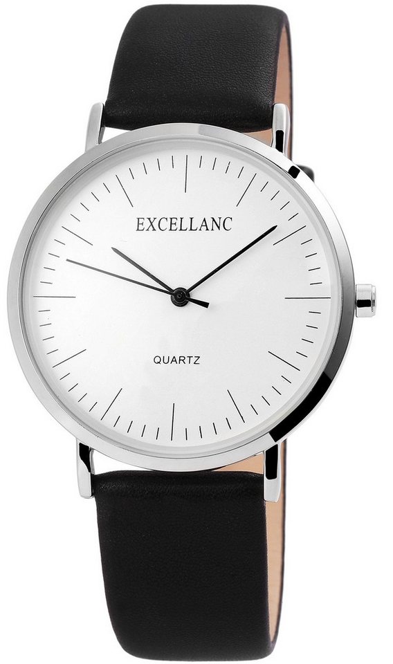 Excellanc Quarzuhr EX0151 Buisness-Uhr, Echt Leder, D: 41 mm, schwarz, Herrenuhr Lederimitat von Excellanc