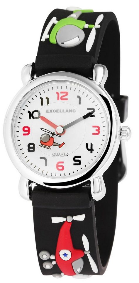 Excellanc Quarzuhr Hubschrauber Flugzeug analoge Kinderuhr mit Silikonarmband 4500018, Kinder Armbanduhr von Excellanc