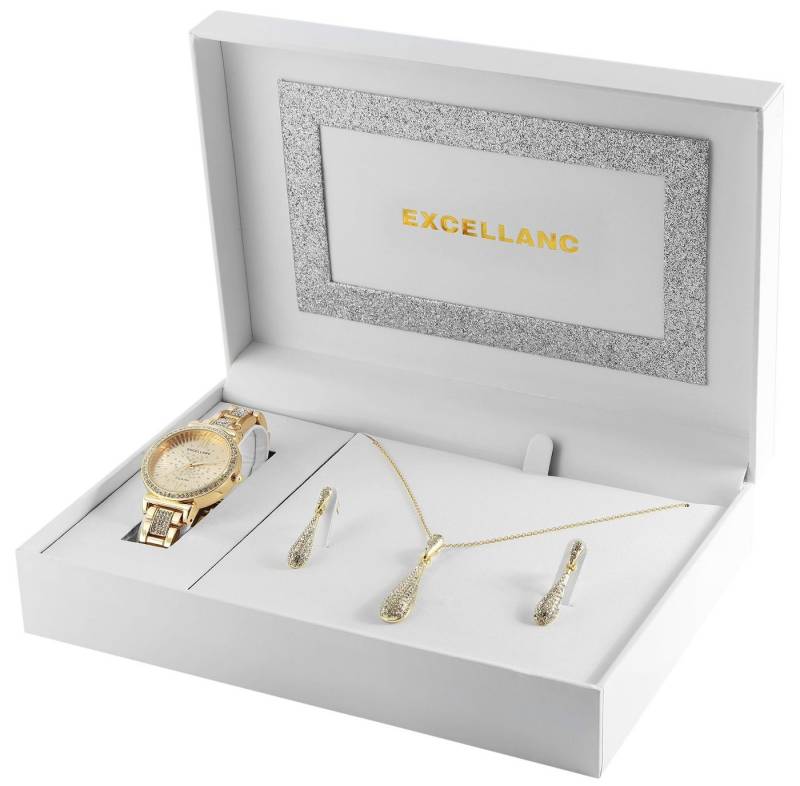 Excellanc Schmuckset EX0537 Geschenkset, elegant, Damenuhr, Similibesatz, Tropfenform (inkl. Schmuckbox), Damen Geschenkset von Excellanc