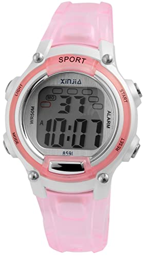 Excellanc Sportliche Damen Armband Uhr Silber Rosa Digital Kunststoff Silikon Alarm Datum Wecker Quarz 3ATM Jungen Mädchen Kinder 92410005001 von Excellanc