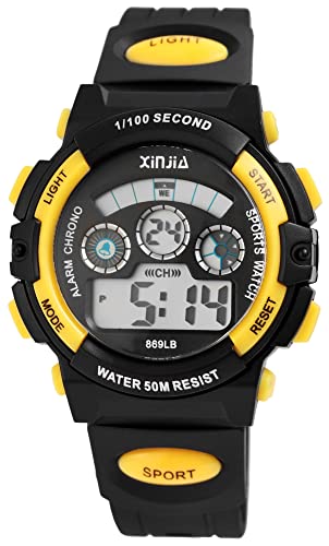 Excellanc Sportliche Herren Armband Uhr Schwarz Gelb Digital Kunststoff Silikon Alarm Datum Wecker Quarz Jungen Kinder 92410006003 von Excellanc