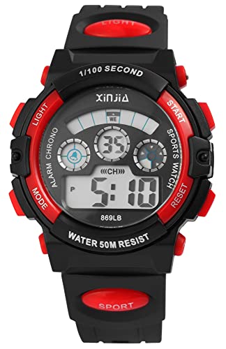 Excellanc Sportliche Herren Armband Uhr Schwarz Rot Digital Kunststoff Silikon Alarm Datum Wecker Quarz Jungen Kinder 92410006004 von Excellanc