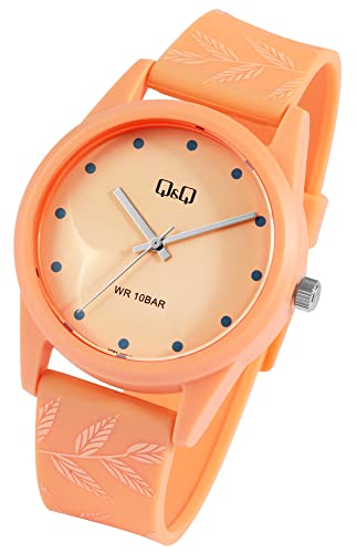 Excellanc Sportliche Q&Q Damen Armbanduhr Korall Orange Blumen Muster Analog Kunststoff Silikon Quarz 10 Bar Frauen 9V08A005VY von Excellanc